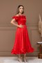 Full Lace Fabric Ruffled Sleeve Pencil Dress - RED - 7