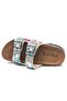 Feles Double Buckle Cork Sole Stone Detailed Women's Slippers Silver - 5