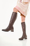 Women's Brown Below the Knee Heeled Boots – Waterproof, Orthopedic, Warm Lining - 3