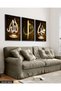 Allah, Muhammed, Elif Vav, Gold, 3 Piece Black Wooden Framed Painting Act - 4