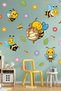 Cute Bees Flowers and Leaves Kids Baby Room Wall Glass Cabinet Sticker Set, Bee Sticker - 2