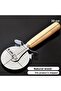 Wooden Handle Stainless Steel Pizza Cutter Round Blade Slicing Tool 20 cm - 2