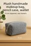 Plush Makeup Bag Gray 18 cm – Zippered Organizer Pen Case Wallet Handmade |   Star Home's