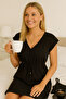 Women's Black Side Slit Buckle V Neck Mini Beach Dress - 2