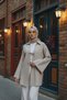 Beige - 100% Cotton Pocketed Lace-Up Women's Hijab Kimono 1165-Tes - 7