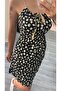 Daisy Patterned Short Viscose Dress-Midi Length Patterned Lace-Up Elegant - 5