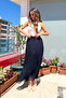 Women's G.sağlam Long Pleated Chiffon Skirt Navy Blue - 7
