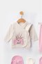 Organic Baby Girl Floral Patterned 5-Piece Jumpsuit Hospital Release Newborn Outfit Bib - 4