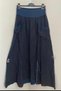 Women's Italian Navy Blue Waisted Elastic Pocketed Leg Zipper Detailed Linen Long Skirt - 2