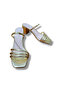 Women's Gold Color Thick Heeled Mirror Slippers - 4