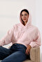 Loose Relaxed Fit Front Oval Cut Hooded Kangaroo Front Pocket Crop Sleeves Wide Women's Sweatshirt 2 - 3