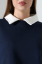 Relax Comfortable Loose Wide Cut Shirt Collar Cotton Women's Sweatshirt 21985 Dark Blue - 2