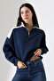 Cut Half Zipper Stand Collar Sleeves Wide Side Split Women's Sweatshirt 21963 Lac - 3