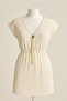 Women's White Side Slit Buckle V Neck Mini Beach Dress - 3