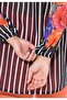 Women's Plus Size Black-And-White Striped, Sleeve Mouth Elastic A-Line Flower Pattern Chiffon Shirt 65N39101 - 7