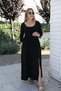 With Bouquet Women's Front & Back Open Collar Robe Pleated Slit Long Sleeve Combed Cotton Long Dress