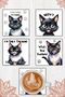 Cat Themed Funny Verbal Wooden Square Coasters Set of 4, Modern Coffee & Tea Presentation Coasters