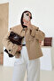 Camel Wide Collar Short Trench Coat - 7530 - 3