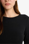 Coool Fitted Crew Neck Rib Black Women's Long Sleeve T-Shirt E7797Ax/Bk81 - 5