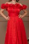 Full Lace Fabric Ruffled Sleeve Pencil Dress - RED - 2