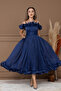 Chiffon Flounce Detailed Midi Dress - Dark Blue - 5