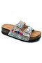 Feles Double Buckle Cork Sole Stone Detailed Women's Slippers Silver - 3
