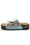 Feles Double Buckle Cork Sole Stone Detailed Women's Slippers Silver - 4