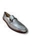 Women's Metallic Silver Genuine Leather Loafer - Metal Buckle - 6