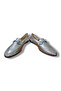 Women's Metallic Silver Genuine Leather Loafer - Metal Buckle - 5