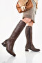 Women's Brown Below the Knee Heeled Boots – Waterproof, Orthopedic, Warm Lining - 2