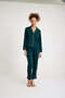 Long Sleeve Cotton Women's Dark Green Piping Pajama Set