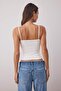 Ekru Askılı Fırfırlı Fitted/Vücuda Oturan Örme Bluz TWOSS25BZ00601 - 4