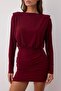 Bordo Vatkalı Drapeli Fitted/Vücuda Oturan Mini Esnek Örme Kalem Elbise TWOAW24EL00821 - 3