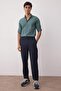 Koyu Yeşil Düğmeli Yaka Apoletli Slim Fit Uzun Kol %100 Pamuklu Keten Görünümlü Gömlek TMNSS20GO0189 - 5
