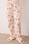 Ekru %100 Pamuklu Kalp Desenli Gömlek-Pantolon Örme Pijama Takımı TBBAW26AI00017 - 3