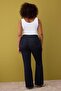 Koyu Mavi Yüksek Bel İspanyol Paça Denim Büyük Beden Flare Jeans TBBAW26CJ00030 - 4