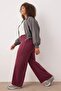 Bordo Fake Triko Yüksek Bel Straight Fit Beli Lastikli Örme Büyük Beden Pantolon TBBAW26AR00004 - 2