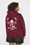 Bordo Sırtı Baskılı Oversize/Geniş Kalıp İçi Polarlı Büyük Beden Sweatshirt TBBAW26AO00015