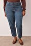 Mavi Yüksel Bel Paçası Destroy Detaylı Mom Fit Denim Büyük Beden Jean TBBAW26CJ00010 - 3