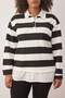 Siyah-Beyaz Çizgili Alttan Gömlek Çıkmalı Örme Büyük Beden Sweatshirt TBBAW25SW00000 - 3