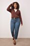 Mavi Yüksel Bel Paçası Destroy Detaylı Mom Fit Denim Büyük Beden Jean TBBAW26CJ00010 - 2