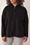 Siyah Kalın Polar Kapüşonlu ve Fermuarlı Oversize Örme Büyük Beden Sweatshirt TBBAW25AO00030 - 4