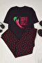 Black Regular Fit Pepper Printed Cotton Pocket Detailed Knitted Pajamas Set Tmnaw26Pt00019