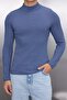Indigo Fitted Dar Kalıp Pamuklu Yarım Balıkçı Yaka Fitilli Triko Kazak TMNAW21KZ0568 - 8