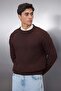 Kahverengi Casual Unisex Regular Fit Bisiklet Yaka Yünlü Saç Örgü Triko Kazak TMNAW22KZ2059 - 2