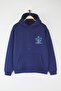 Navy Blue Oversize/Wide Cut Hooded Printed Fleece Inside/Warm Sweatshirt Tmnaw24Sw00100 - 8
