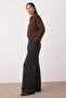 Siyah Düz Wide Leg/Geniş Kesim Lastikli Pileli Esnek Örme Pantolon TWOAW26PL00058 - 2