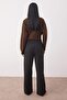 Siyah Düz Wide Leg/Geniş Kesim Lastikli Pileli Esnek Örme Pantolon TWOAW26PL00058 - 4