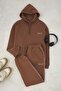 Açık Kahve Regular /Rahat Kesim Kapüşonlu Nakışlı İçi Polar Sweatshirt Eşofman Takım TMNAW24EM00000 - 7