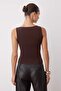 Brown Troked Boat Neck Knitted Party Blouse Tpraw26Bz00028 - 5